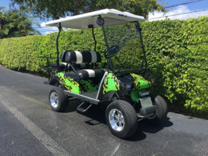 Black Club Car with Green Flames golf cart maintenance, marco island golf cart service