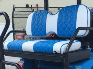 Blue and White Custom Seats golf cart maintenance, marco island golf cart service