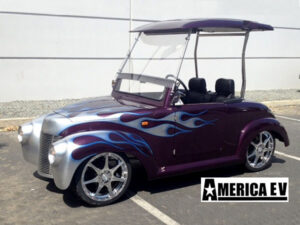 Dark Purple 39 Roadster with Roof and Ghost Flames golf cart maintenance, marco island golf cart service